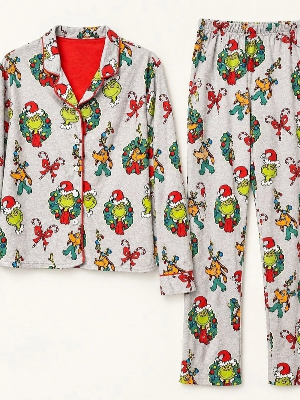 The Grinch pajama set Christmas Gray XL Like New